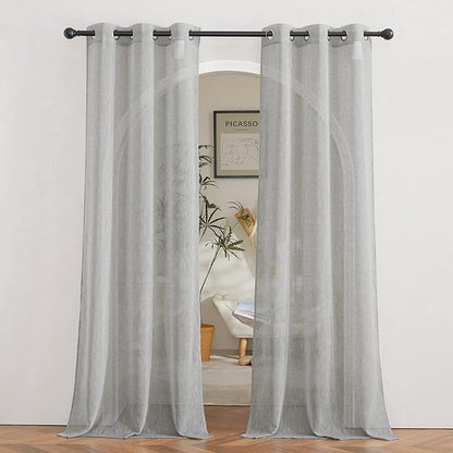 NICETOWN Semi Sheer Grey Curtains 84 inches Long, Grommet Linen Weave Semi by NICETOWN