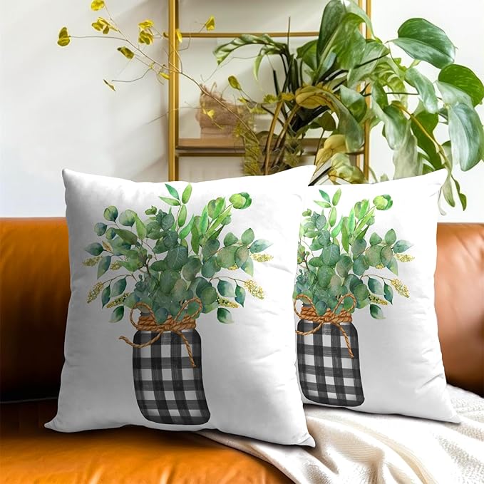 Green Eucalyptus Leaves Pillowcase 20x20 Inch Set of 2 Spring Theme Botanical - Image 6