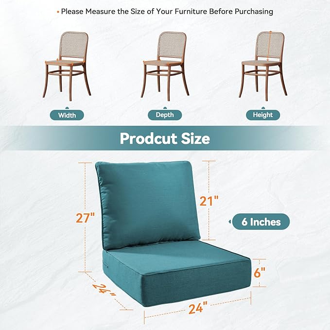 6" Thick Outdoor Cushions 24x24x6, 3-Set Deep Seat Patio Cushions - Image 8
