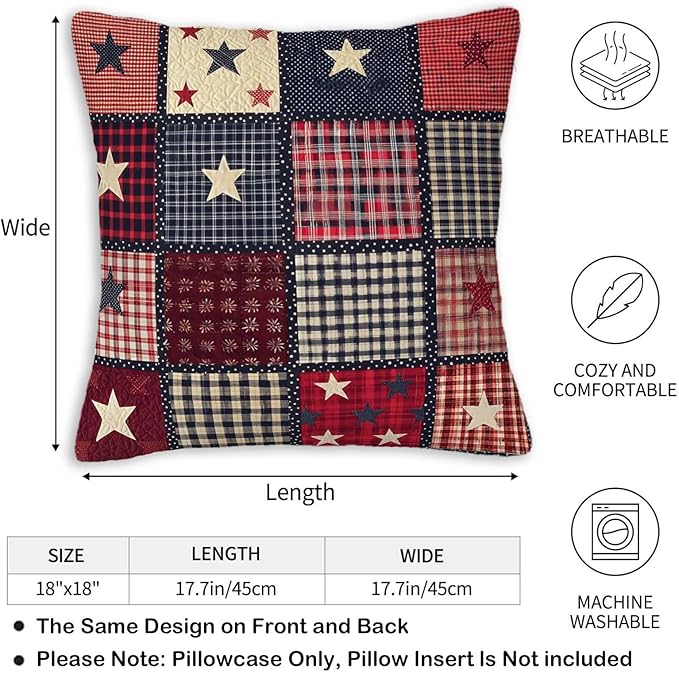 Flag Patchwork Print Throw Pillow Covers Set of 2 | 18x18 Inches Cushion Cases - Image 5