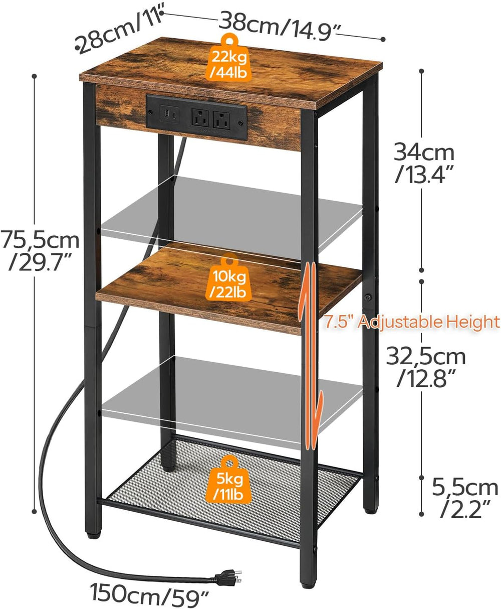 HOOBRO Tall End Tables with Charging Station, Set of 2, 30 Inch Tall Nightsta...