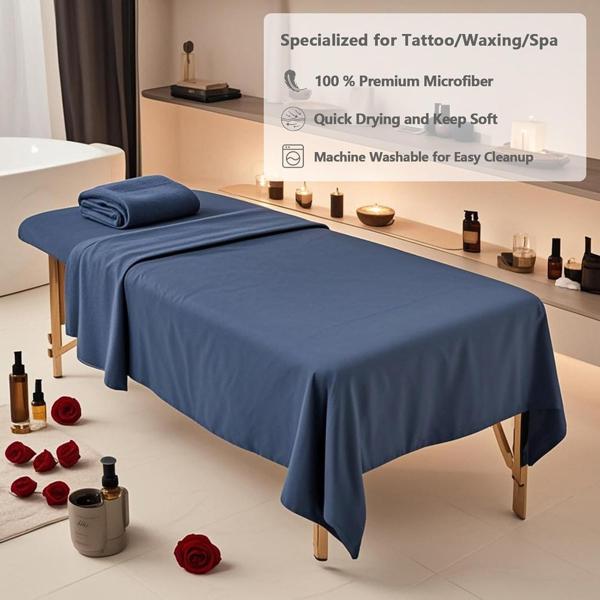 4 sets extra thick blue massage table sheets, side view