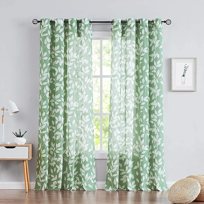 Treatmentex Leaf Print Semi-Sheer Curtains - Image 3