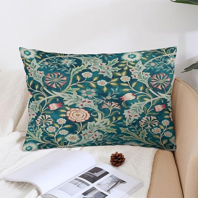 Teal Green Blue Vintage Floral Botanical William Morris Throw Pillow Covers - Image 4