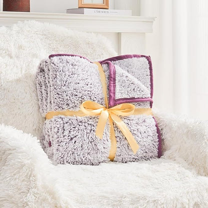 EMME Soft Sherpa Fleece Blanket Reversible Plush Fluffy Large Blanket, Light - Image 6