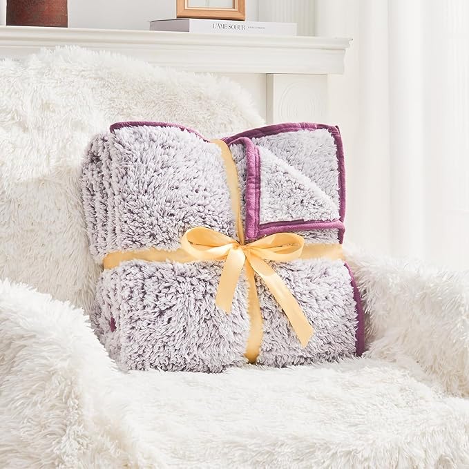 EMME Soft Sherpa Fleece Blanket Reversible Plush Fluffy Large Blanket, Light - Image 6