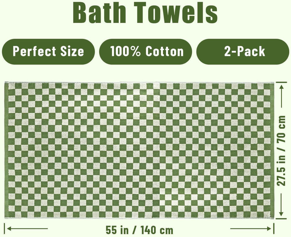 Bath Towels Set of 2 - Luxury Cotton Bathroom Shower Towels Body 55”x27.5”