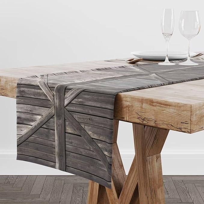 Rustic Barn Door Table Runner Farmhouse Grey Wooden Door Garage Door Rural Farm - Image 2