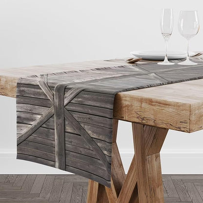 Rustic Barn Door Table Runner Farmhouse Grey Wooden Door Garage Door Rural Farm - Image 2