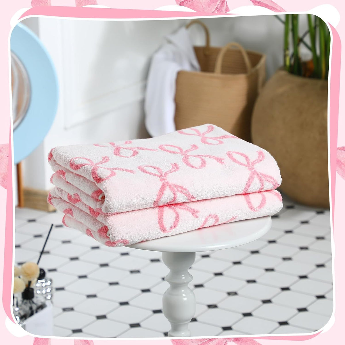 pink bow towel, 28 x 55 in 100%, main product view