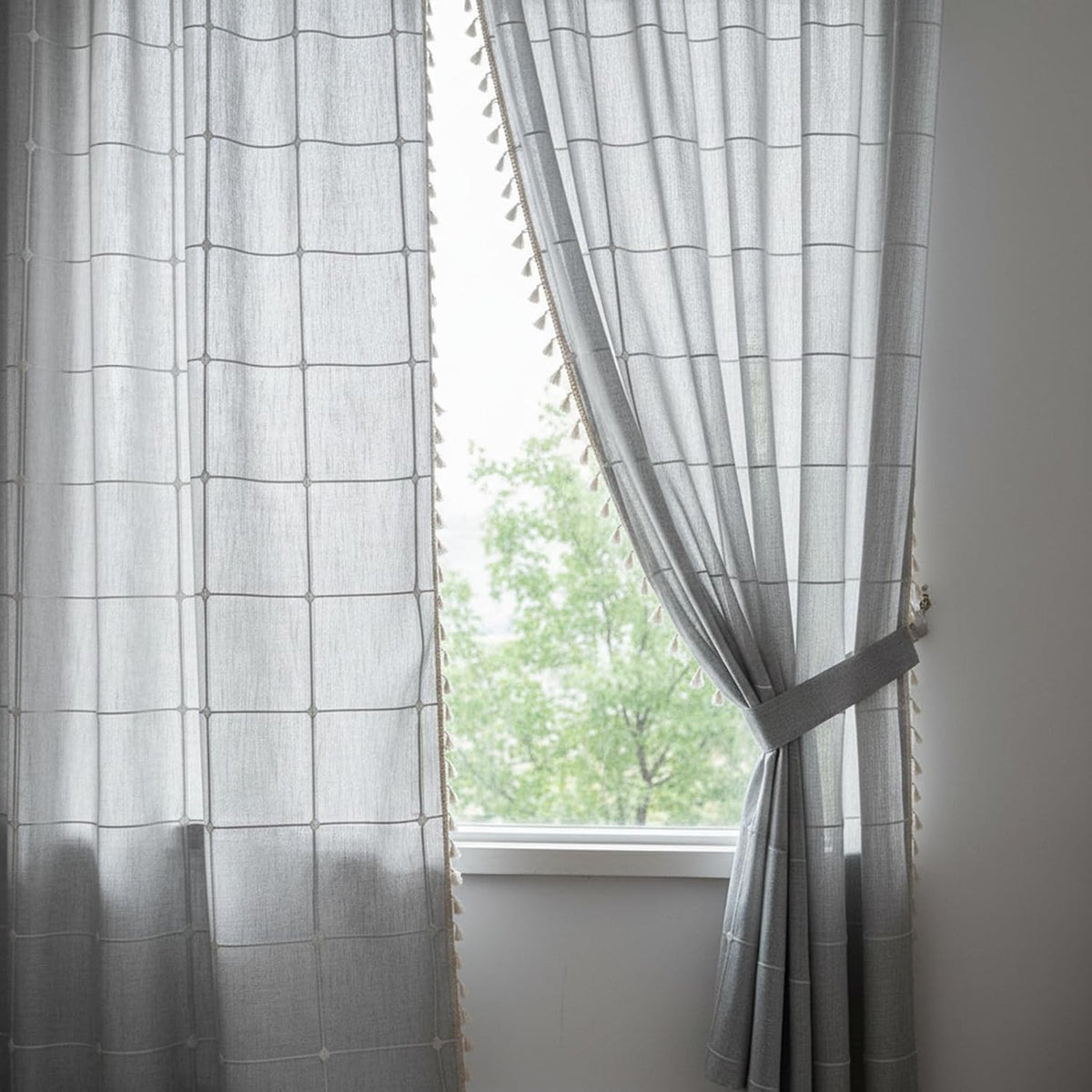 colorbird farmhouse semi-blackout window curtains 2 panels embroidery showing dimensions