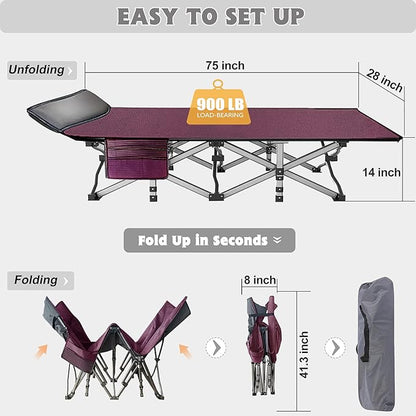 ABORON Camping Cot for Adult 28" Extra Wide, 2PK Heavy-Duty 1200D Oxford Cot - Image 7