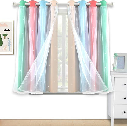 Kinryb Nursery/Kids/Girls Room Star Cut Out Blackout Rainbow Curtain by Kinryb