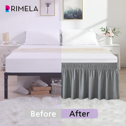 RIMELA Light Grey Bed Skirt King Size 12 Inch Drop, Elastic Bed Skirting - Image 3