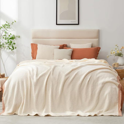 Snuggle Sac Cream Bedding Blankets Queen Size 90x90 inches, Reversible by SnuggleSac