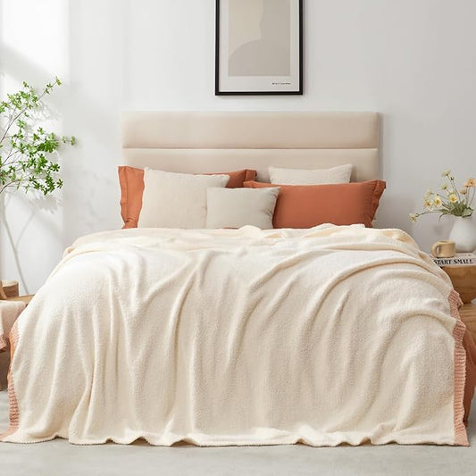 Snuggle Sac Cream Bedding Blankets Queen Size 90x90 inches, Reversible by SnuggleSac