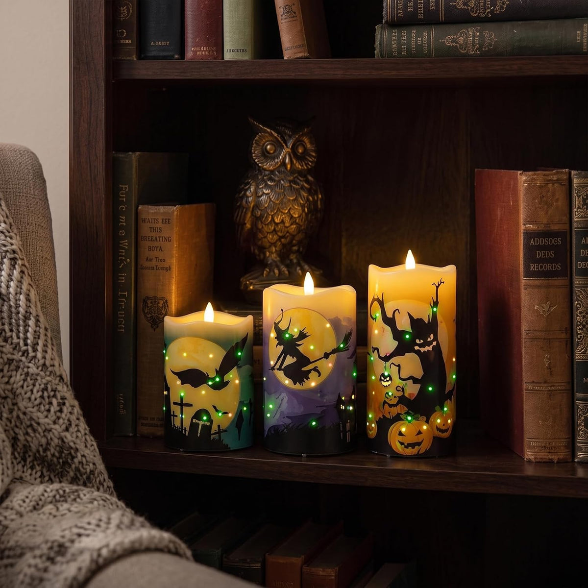 Halloween Flameless Candles, Battery Operated Candles with Remote