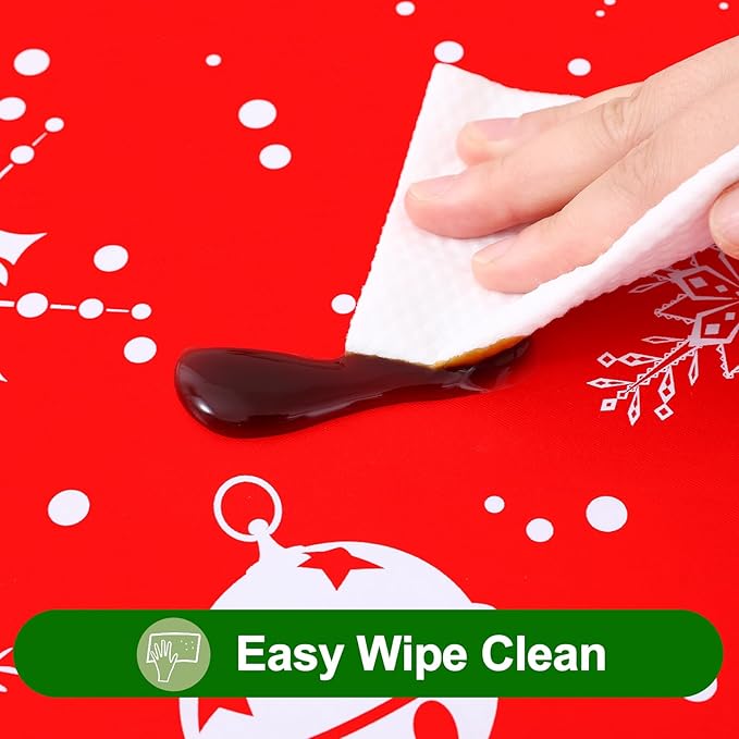 Smiry Plastic Christmas Tablecloth, Snowflake Wipeable Flannel Backed Vinyl - Image 4