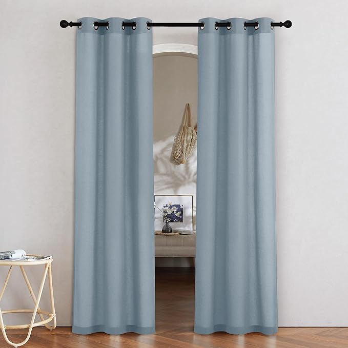 NICETOWN Stone Blue Linen Doorway Curtains 80 inches Long, Grommet Thick Linen by NICETOWN