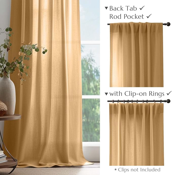 jinchan Linen Blend Curtains 84 inch Length 2 Panels - Image 4