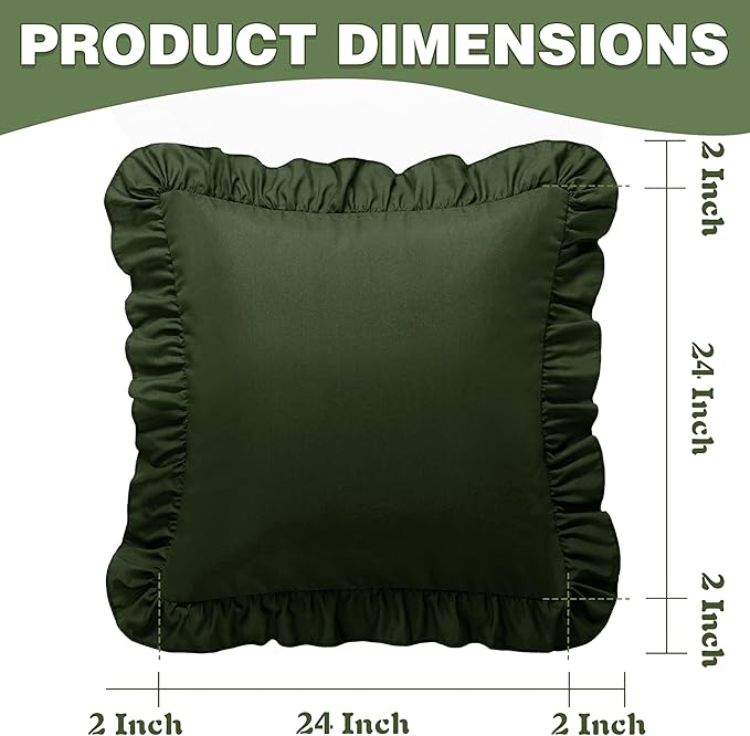 KKJIAF Ruffle Pillow Cases 24x24 Inches, Olive Green Square Ruffled Pillow - Image 3