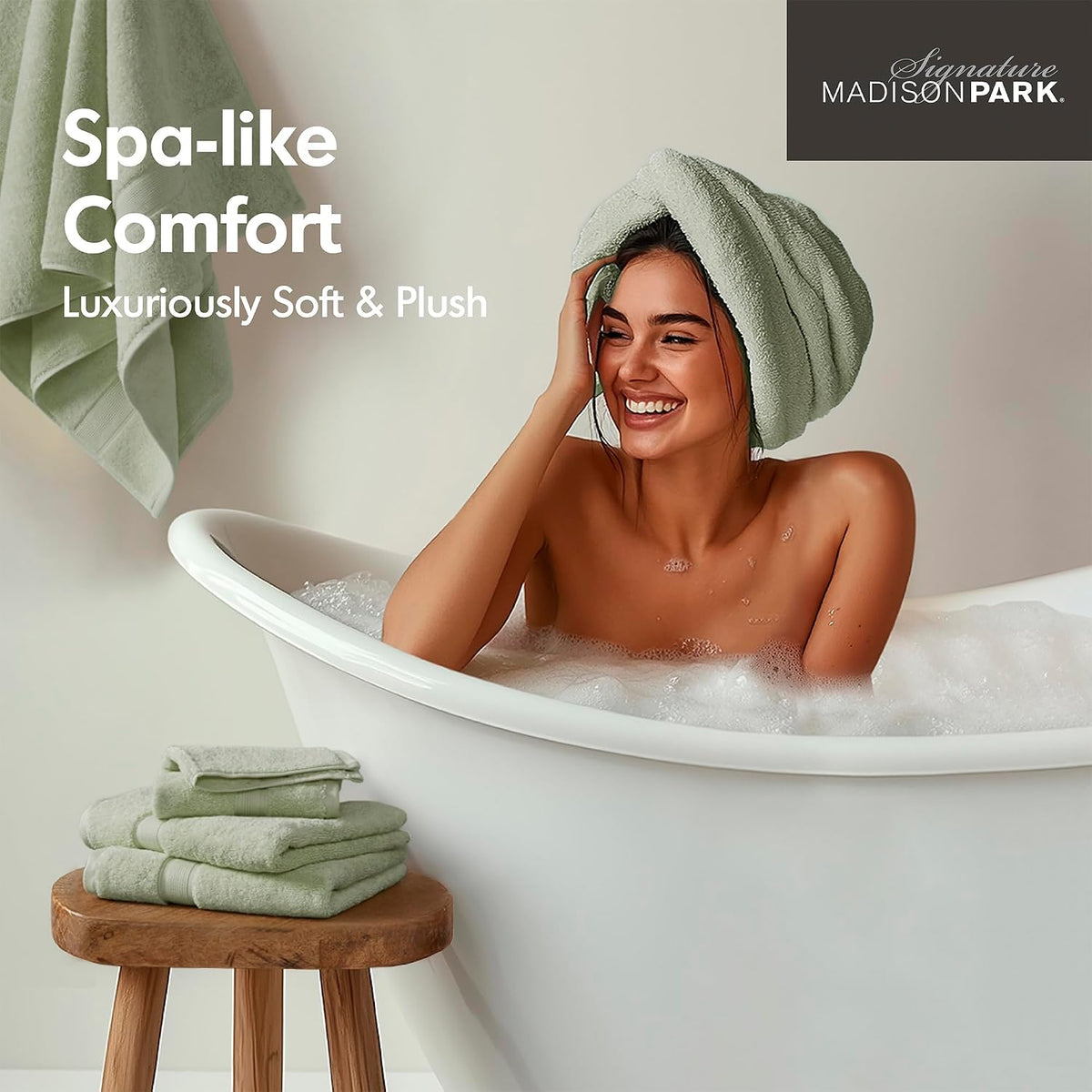 madison park 800gsm 100% cotton bathroom bath towel showing dimensions