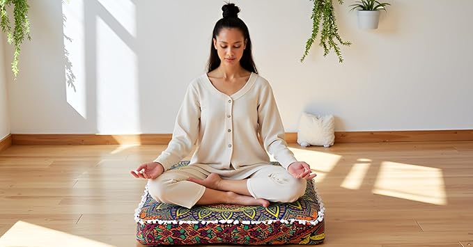 CRAFT KALA Large Hippie Mandala Meditation Floor Ottoman Pillow Cushion Pouf - Image 2