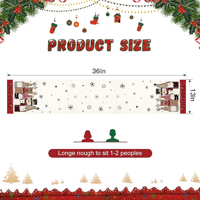 OTOSTAR Gnomes Snowman Elk Merry Christmas Table Runner, Xmas Seasonal Winter - Image 5