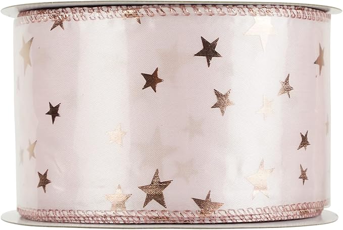 MEEDEE Pink Star Wired Ribbon 2.5 Inch Rose Gold Star Ribbon Wired 25 Yards - Image 9
