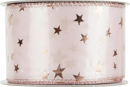 MEEDEE Pink Star Wired Ribbon 2.5 Inch Rose Gold Star Ribbon Wired 25 Yards - Image 9
