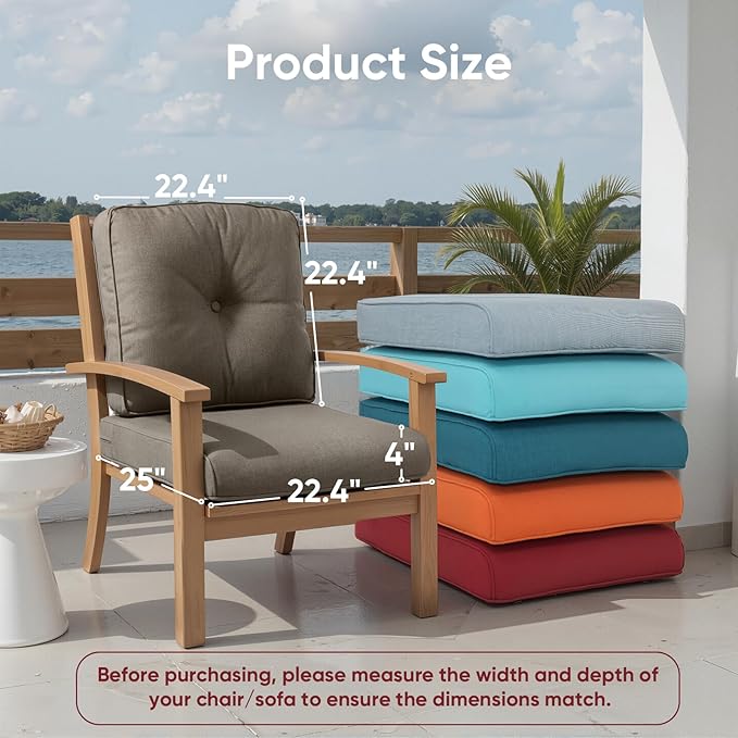 Outdoor Chair Cushions Set of 2, Waterproof Outdoor Seat Cushion 25x22 - Image 2