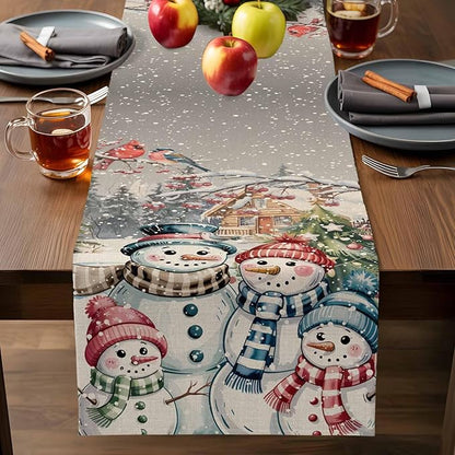 Christmas Table Runner, 18x72 Inch, Snowman Family Table Runners Pine Tree Snow - Image 9