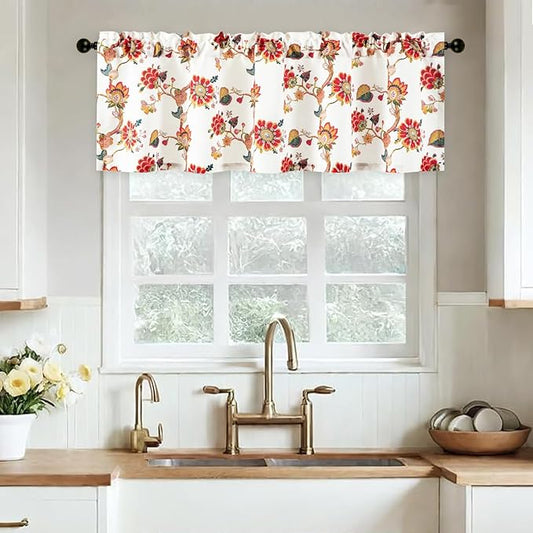 Leeva Floral Linen Valances for Kitchen Windows – Light Filtering Short Window by Leeva