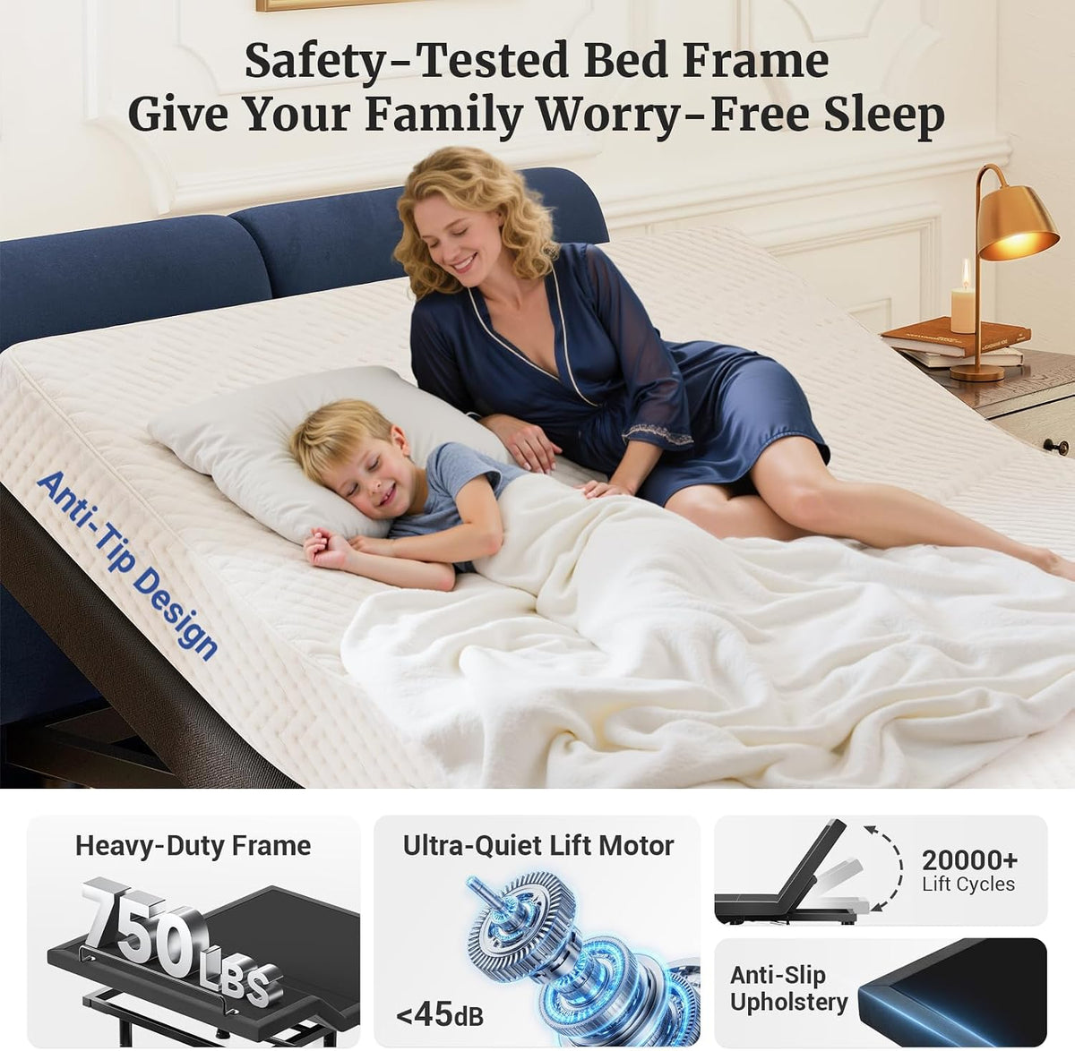 tami tami t450 adjustable bed frame queen with, side view