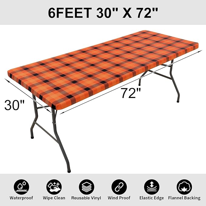 Smiry Rectangle Picnic Table Cloth, Elastic Waterproof Fitted Vinyl Tablecloths - Image 7