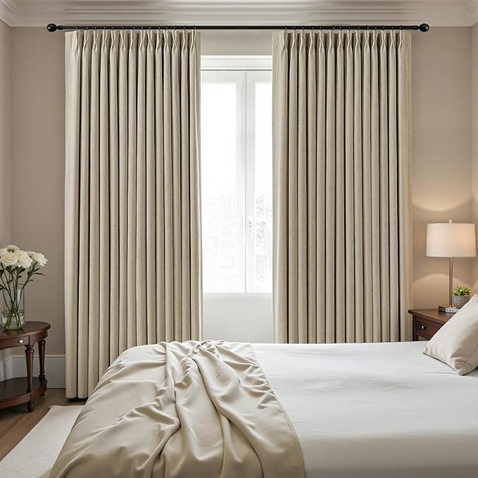IVAPUPU Sand Pinch Pleated Full Blackout Linen Curtains - Image 7