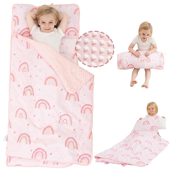 Viviland Toddler Nap Mat with Pillow and Minky Dot Blanket, Large Thick Rolled by VIVILAND