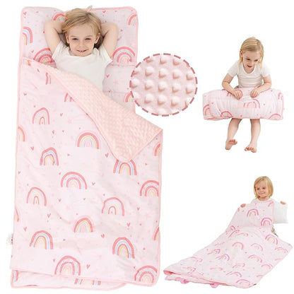 Viviland Toddler Nap Mat with Pillow and Minky Dot Blanket, Large Thick Rolled by VIVILAND