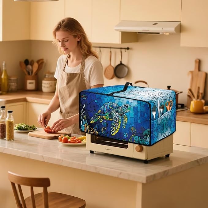 Glass Painting Sea Turtle Print Microwave Oven Cover Dustproof Toaster Oven - Image 3
