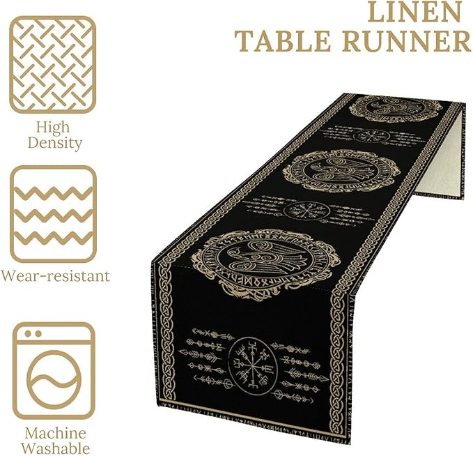 Nordic Vikings Table Runner, Viking Raven Rune Mythology Aesthetic Table Runner - Image 6