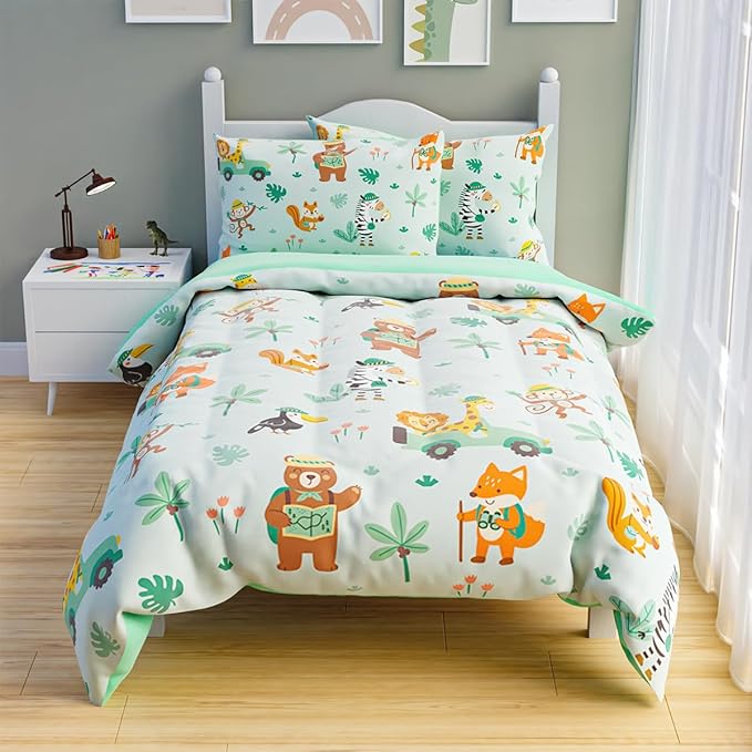 SANDJEST Jungle Animal Comforter Set Twin Size 68x86in - Image 6