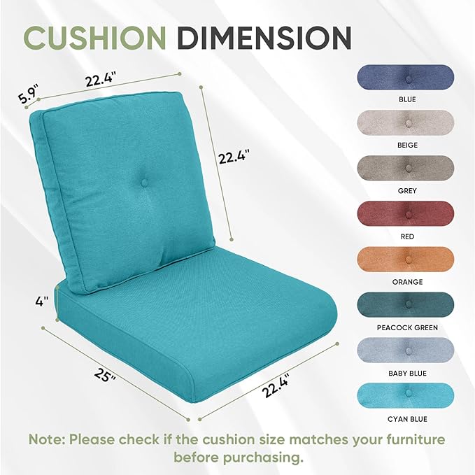 Outdoor Chair Cushion Set of 3, Waterproof Outdoor Seat Cushions 25x22 - Image 7