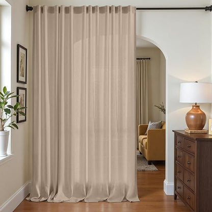 jinchan Taupe Linen Blend Curtain 120 inch Extra Long 1 Panel Extra Long - Image 4
