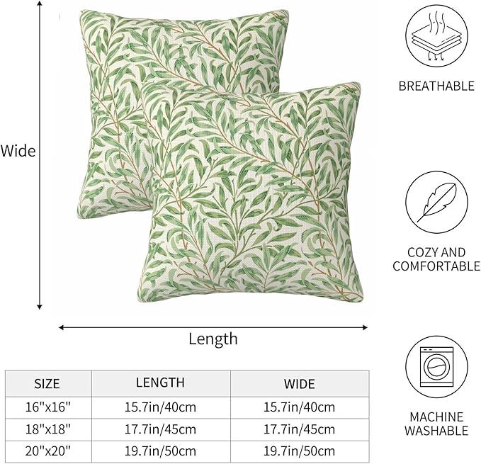 Rustic Vintage Floral Green Leaf Throw Pillow Covers 18x18 Inch Set of 2 - Image 6