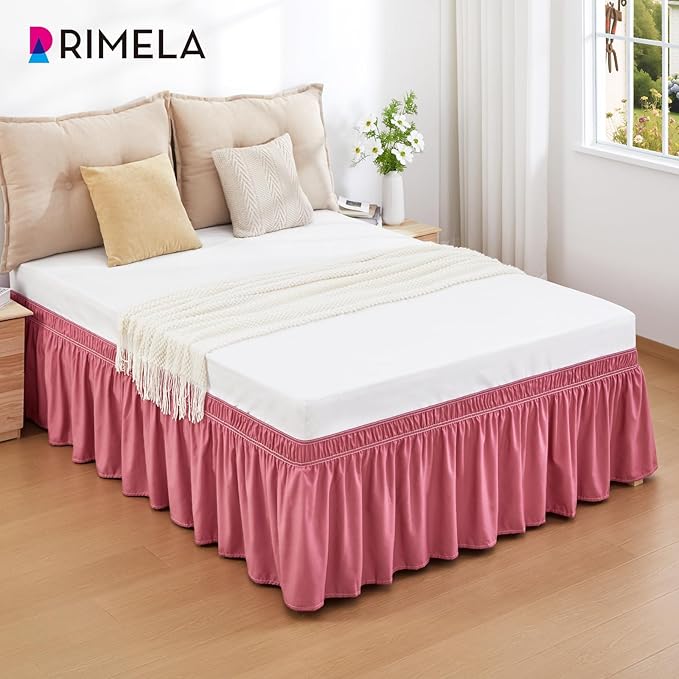 RIMELA Dusty Red Bed Skirt King Size 18 Inch Drop, Wrap Around Elastic Bedskirt - Image 9