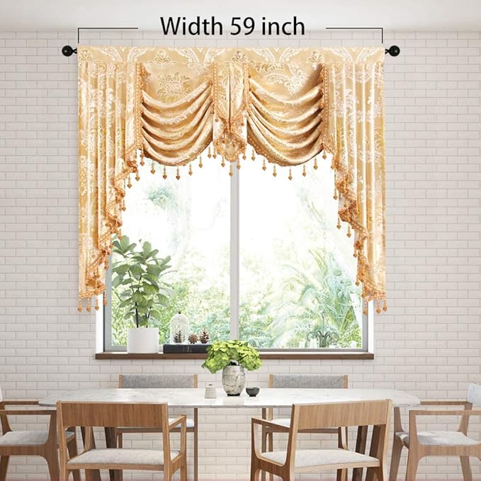ELKCA Golden Jacquard Swag Waterfall Valance Luxury Curtain Valance - Image 8