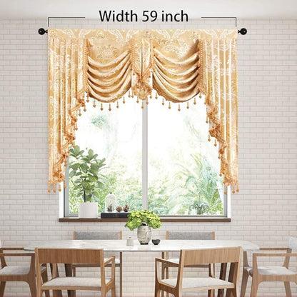 ELKCA Golden Jacquard Swag Waterfall Valance Luxury Curtain Valance - Image 8
