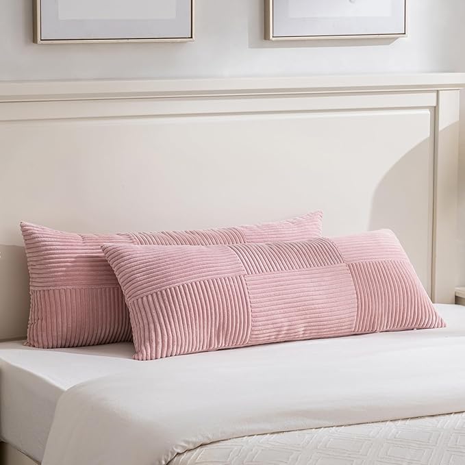 Fancy Homi Set of 2 Blush Pink Boho Long Lumbar Body Decorative Throw Pillow by Fancy+Homi