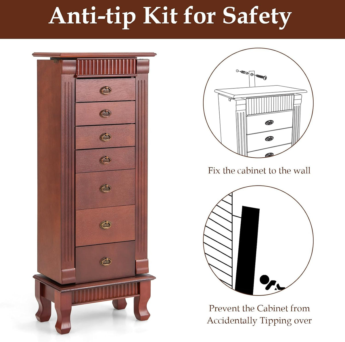 costway standing jewelry armoire, wooden jewelry storage chest, package contents