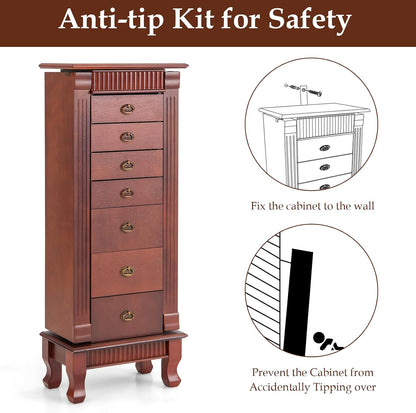 costway standing jewelry armoire, wooden jewelry storage chest, package contents